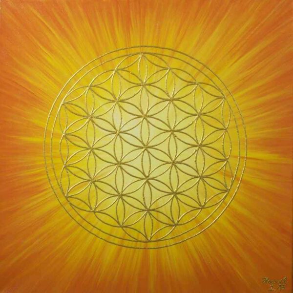 Auftragsbild Strahlenblume Orange-Gelb, 90 x 90 cm