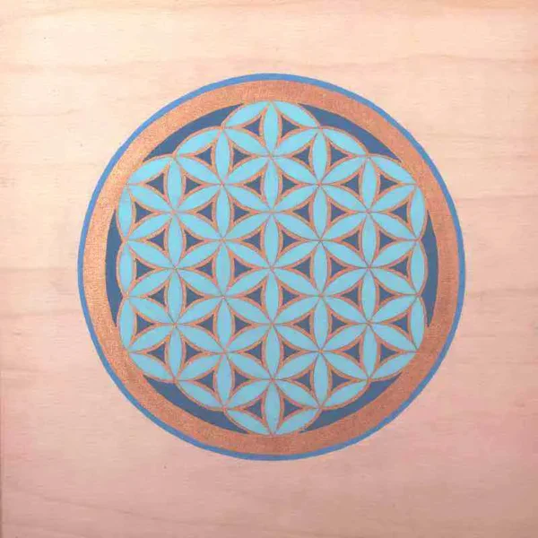 Holzblume Bronze Türkis, 40 x 40 cm