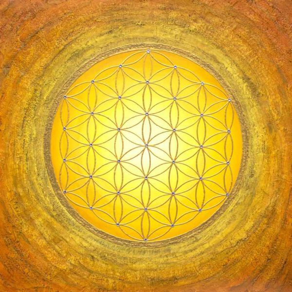 Auftragsbild Gelbe Blume des Lebens, 80 x 80 cm