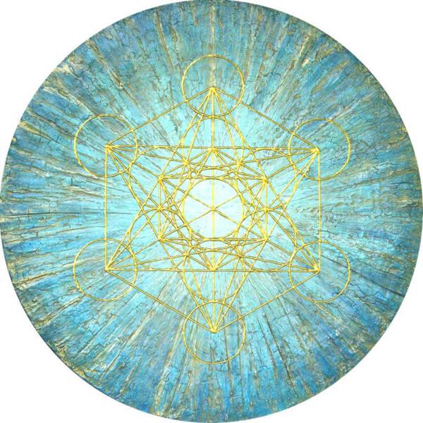 Auftragsbild Metatrons Würfel Blau Türkis, rund 50 cm