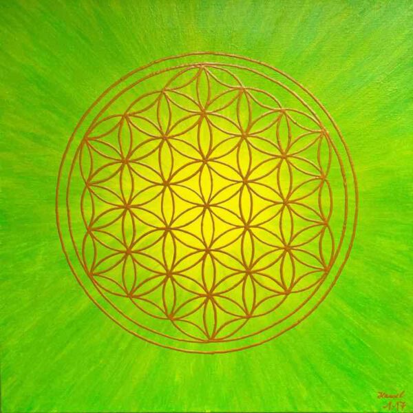 Strahlenblume Grün-Gelb, 50 x 50 cm