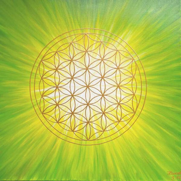 Strahlenblume Grün-Gelb-Weiß, 50 x 50 cm