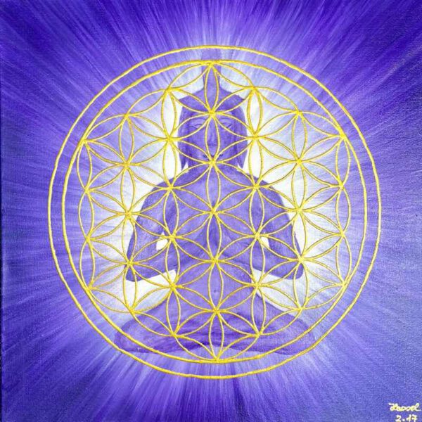 Violett leuchtender Buddha, 50 x 50 cm