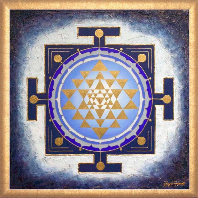 Wandbild Sri Yantra Handgemalt In Gold Auf Leinwand – 50x50 Cm, Made In Germany Mit Echtheitszertifikat
