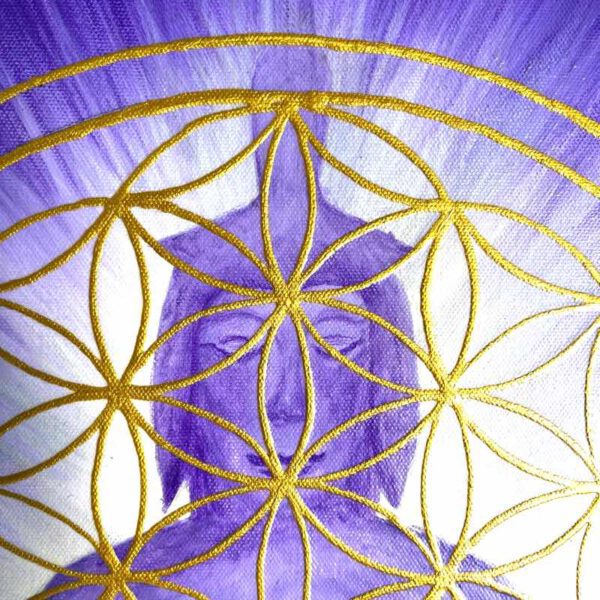 Violett leuchtender Buddha, 50 x 50 cm – Bild 3