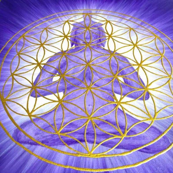 Violett leuchtender Buddha, 50 x 50 cm – Bild 4