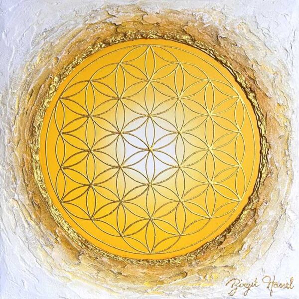 bild blume des lebens follow the sun orange gelb gold x cm