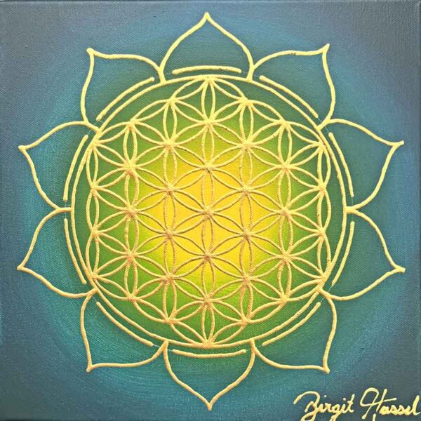 bild blume des lebens shining flower gruen geld gold cm