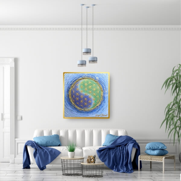 Blaue weisses Interieur mit yin yang