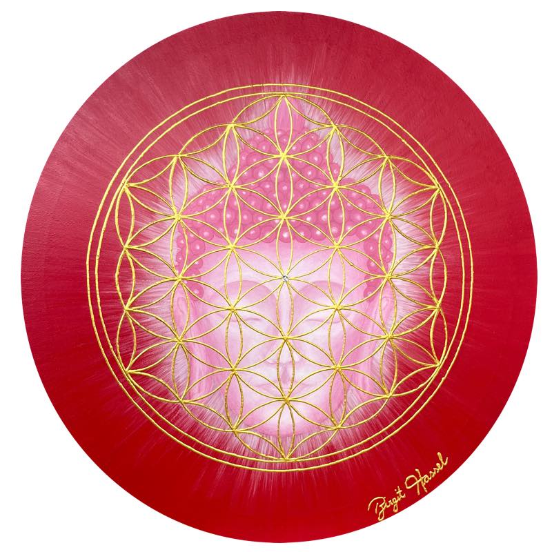 bild blume des lebens buddha rot gold rund love is all around me