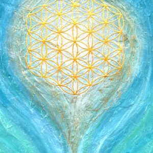 Blume des Lebens Bild "Quelle des Lichts 50 x 40 cm", 40 cm x 50 cm, in Blau, Gold, Türkis