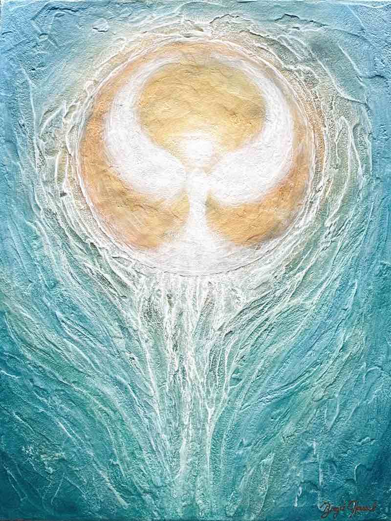 schutzengelbild hueter des goettlichen tuerkis weiss gold x cm